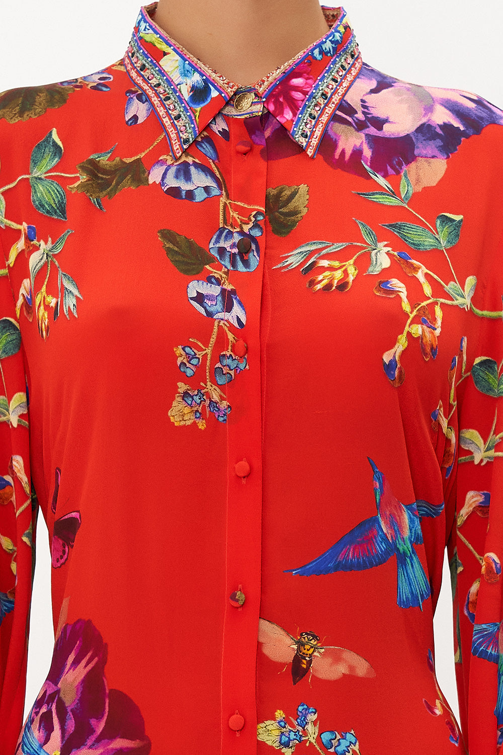 HIGH LOW MIDI SHIRT DRESS BIRDS OF A FEATHER