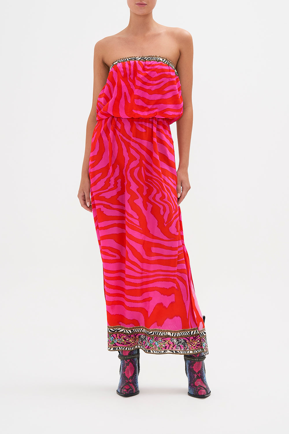 STRAPLESS BLOUSON DRESS ZEBRA ZONE