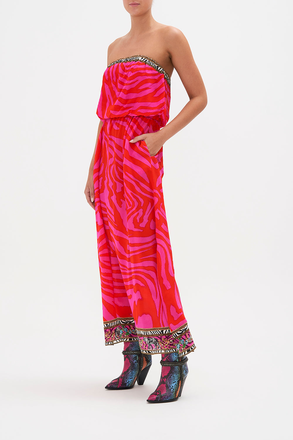 STRAPLESS BLOUSON DRESS ZEBRA ZONE