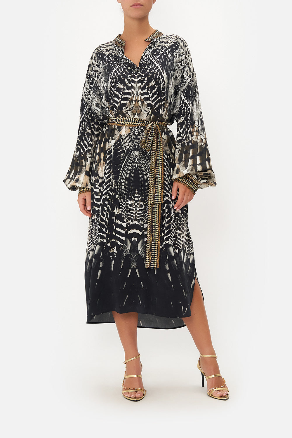 BLOUSON SLEEVE PLACKET DRESS NIGHT OWL