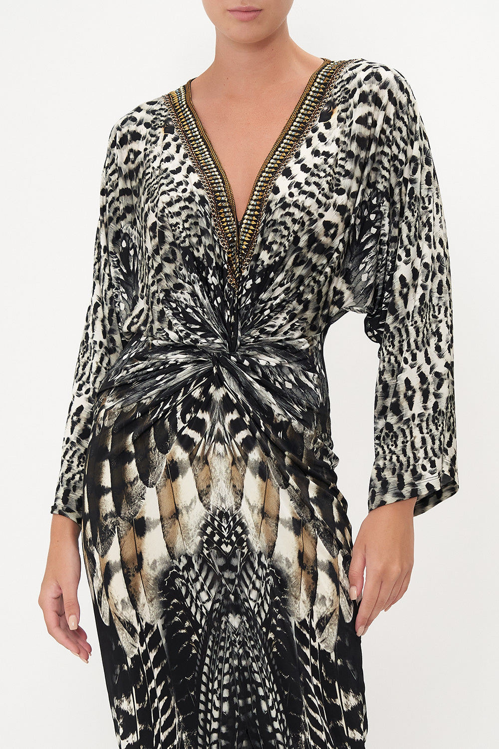 LONG SPLIT FRONT TWIST DRESS NIGHT OWL