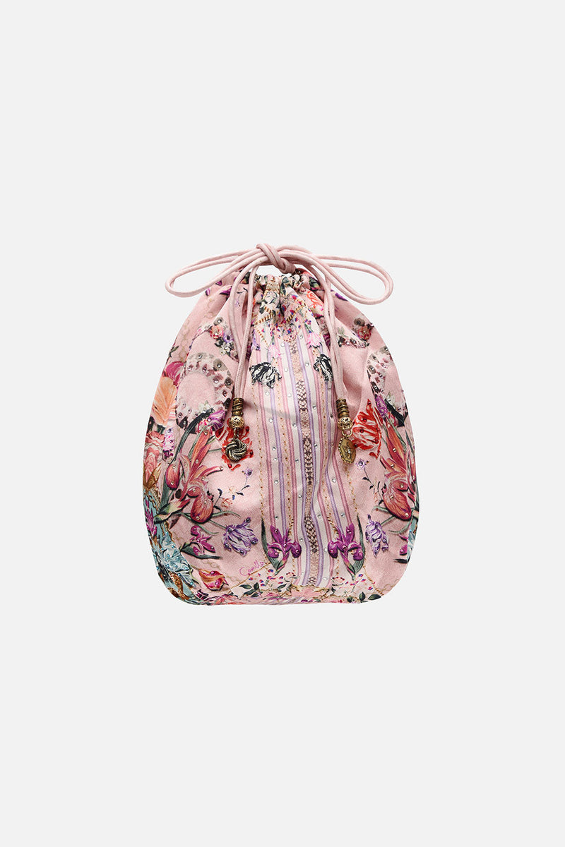 ROUND DRAWSTRING POUCH WITH FEATHERS ARCHIVAL REVIVAL