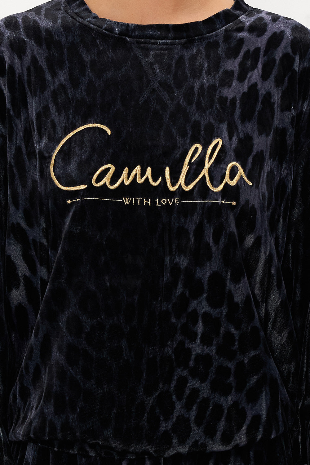 VELOUR SHORT RELAXED SWEATER SHES A CRAZY CAT