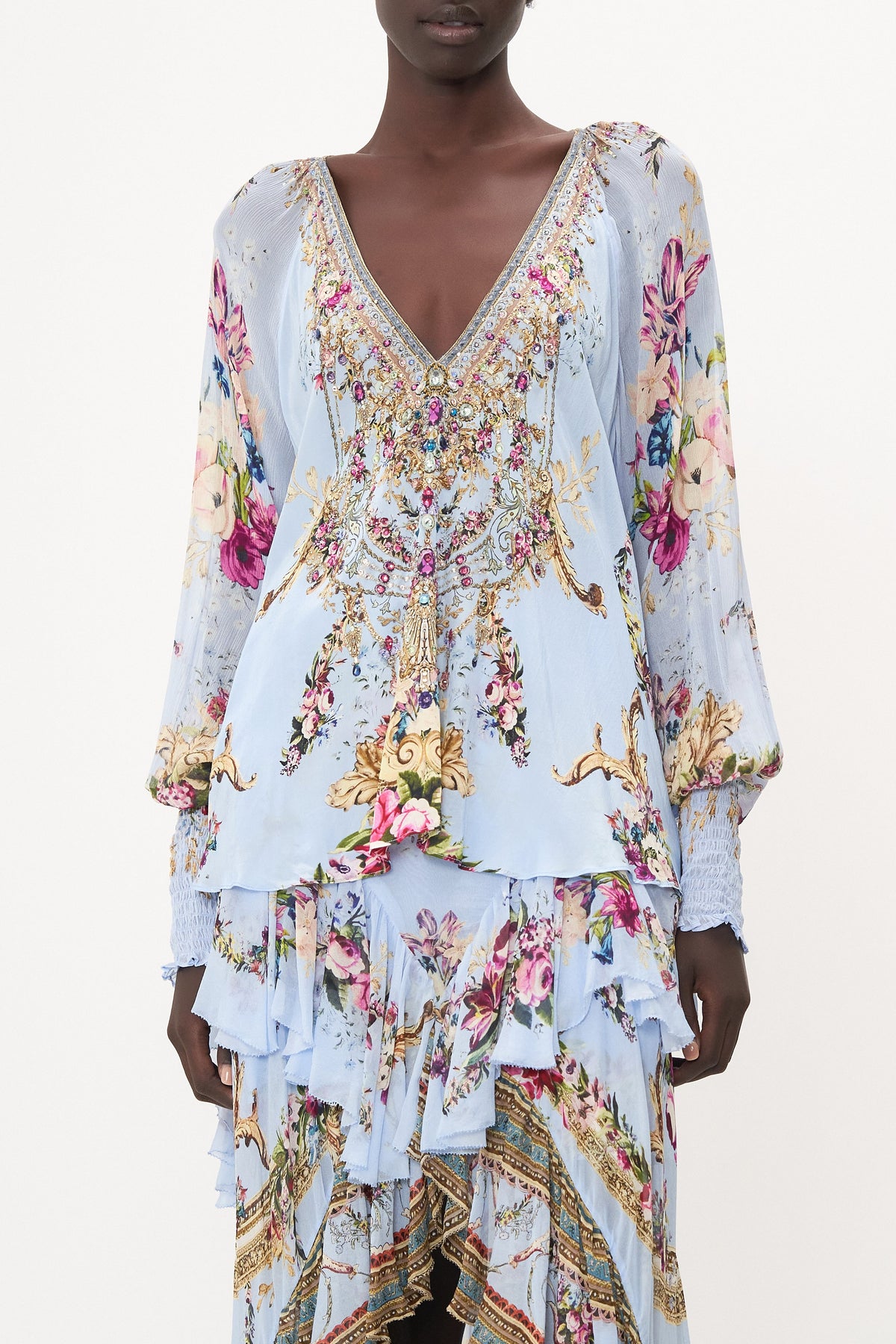 SHIRRED CUFF BLOUSE FLORAFUL