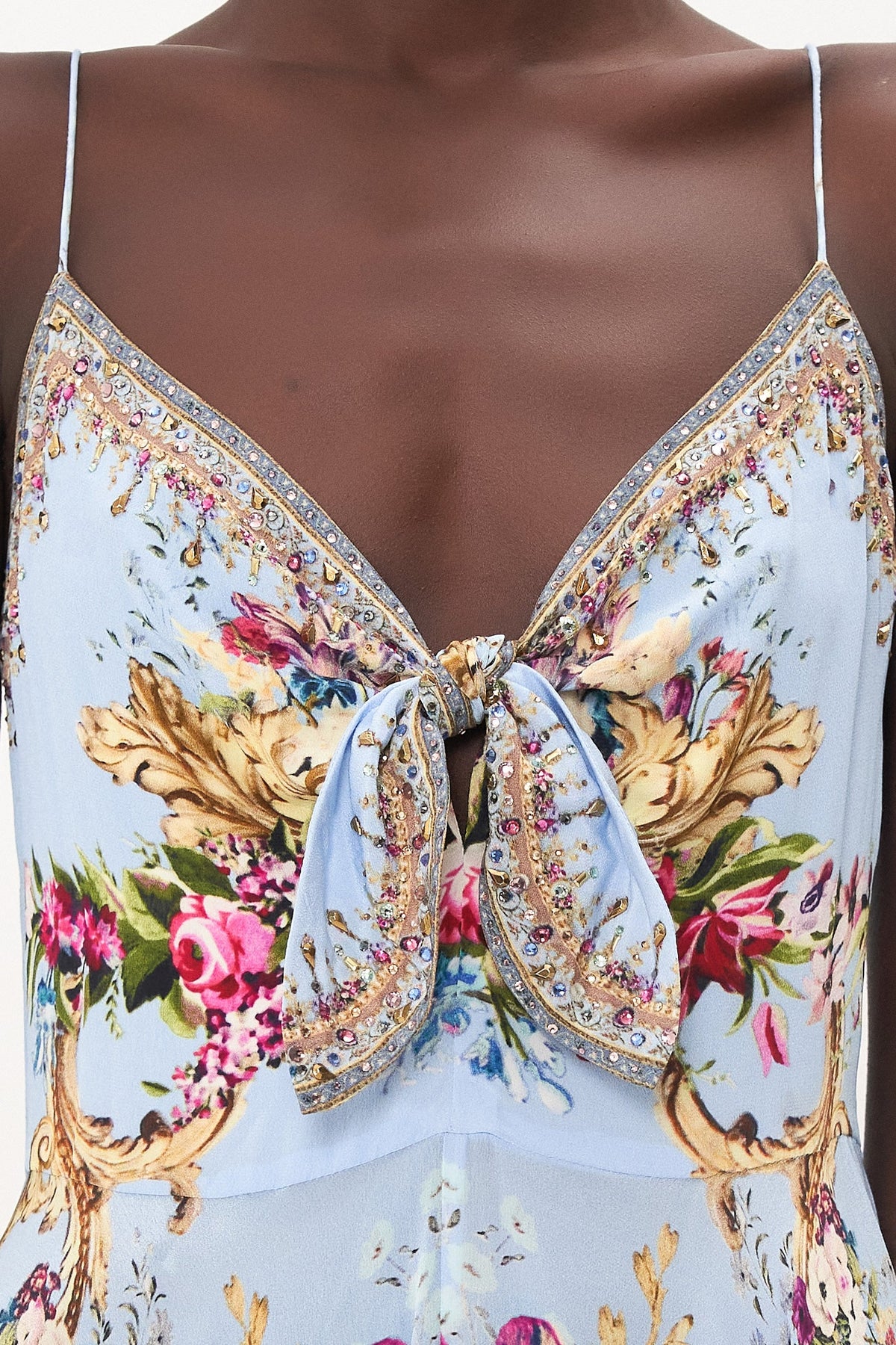 LONG DRESS WITH TIE FRONT FLORAFUL