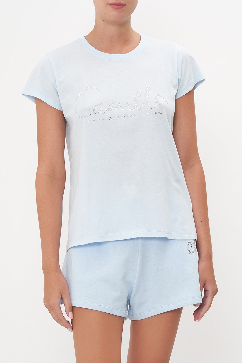 SLIM FIT ROUND NECK T-SHIRT LOGO CAPSULE - ICE BLUE