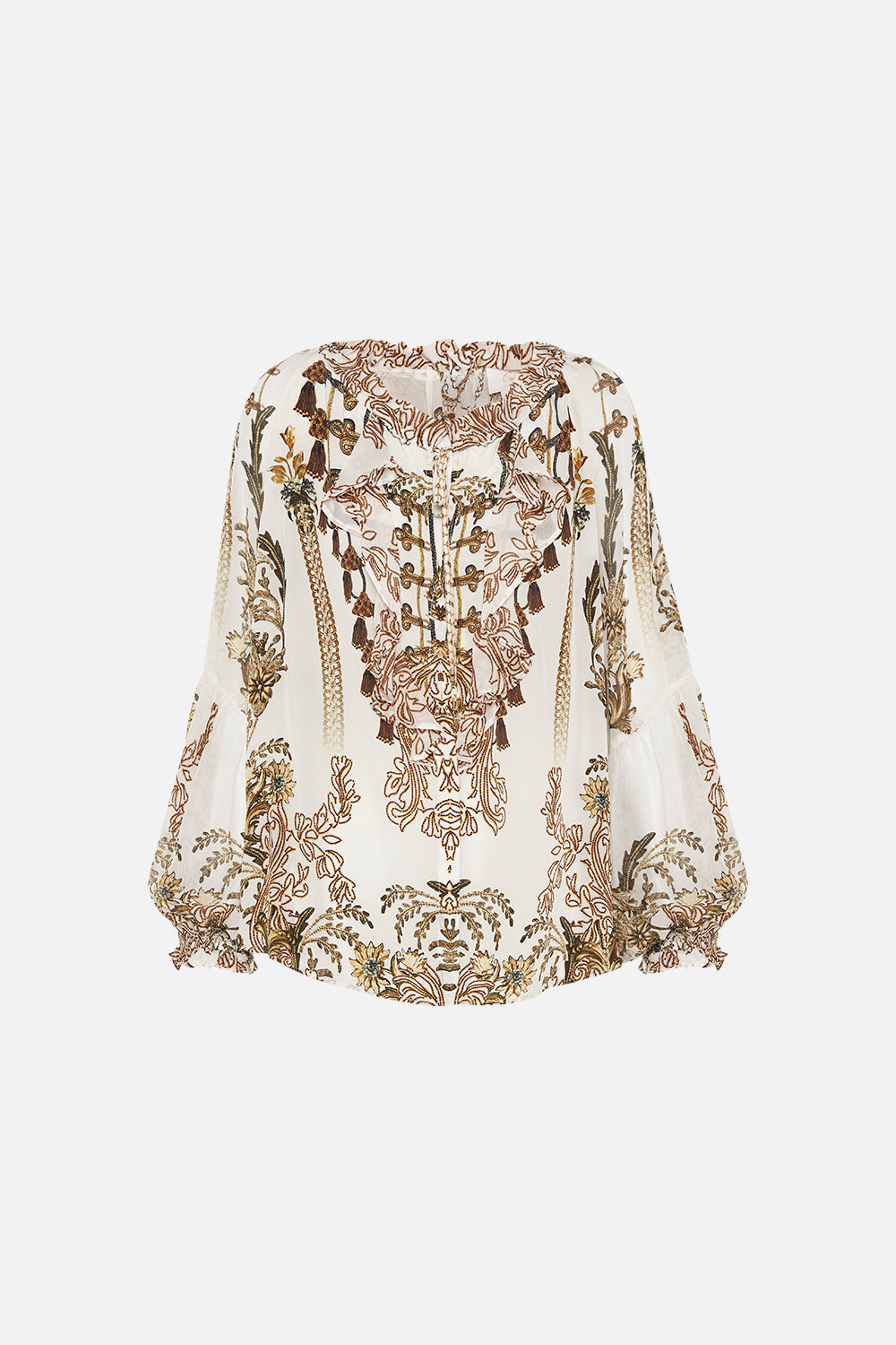 RAGLAN BLOUSE WITH CENTRE FRONT RUFFLE ROAD TO RICHESSE