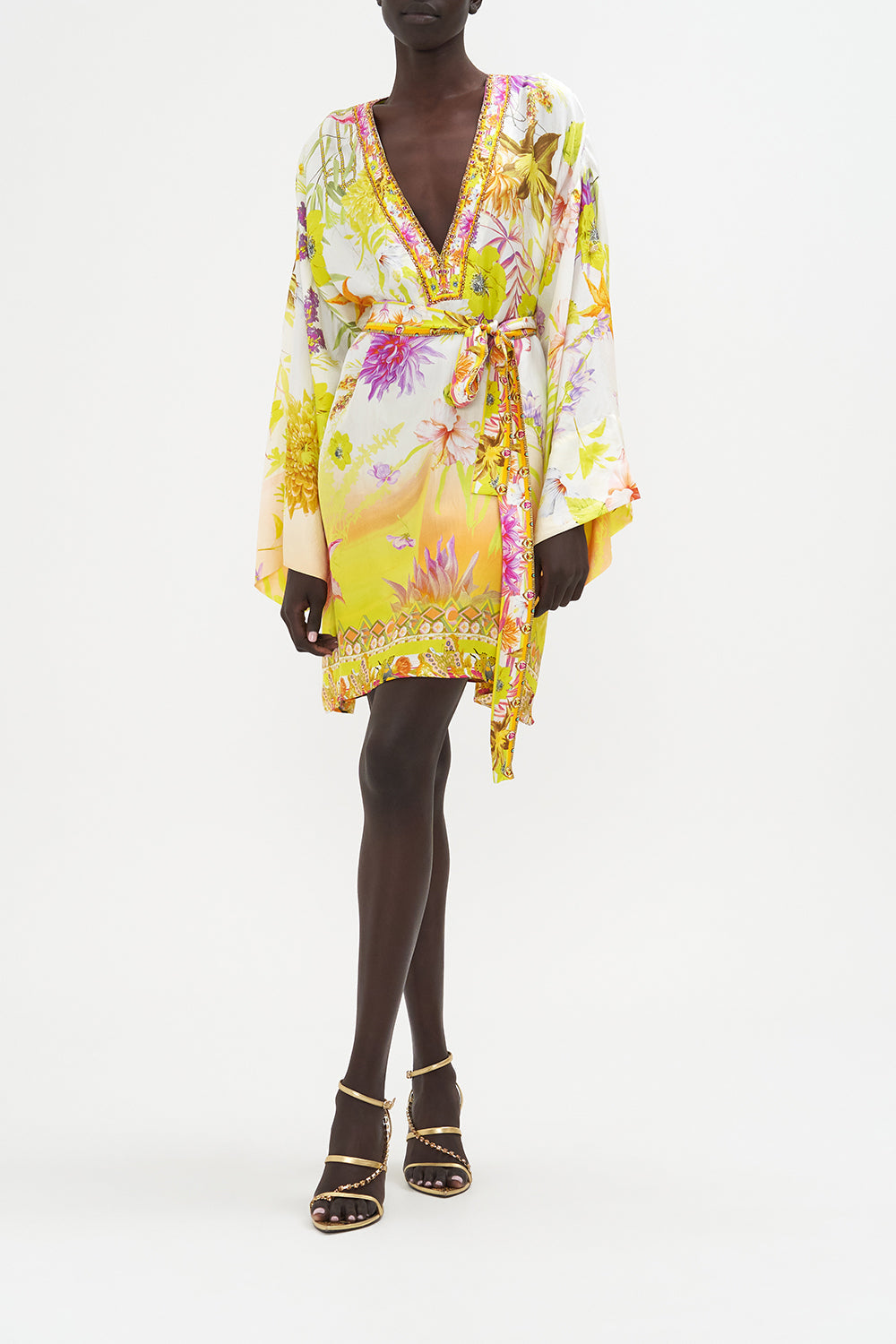 Short Deep V Kaftan With Sleeve Tabs How Does Your Garden Grow print by CAMILLA