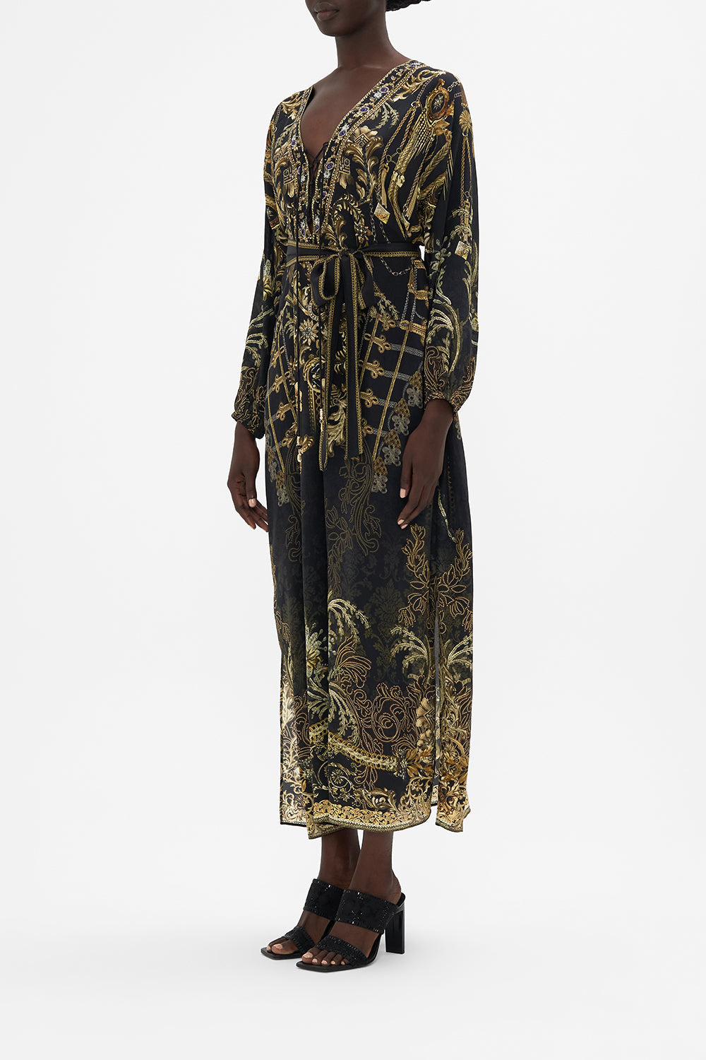 TIE FRONT V NECK DRESS THE NIGHT IS NOIR