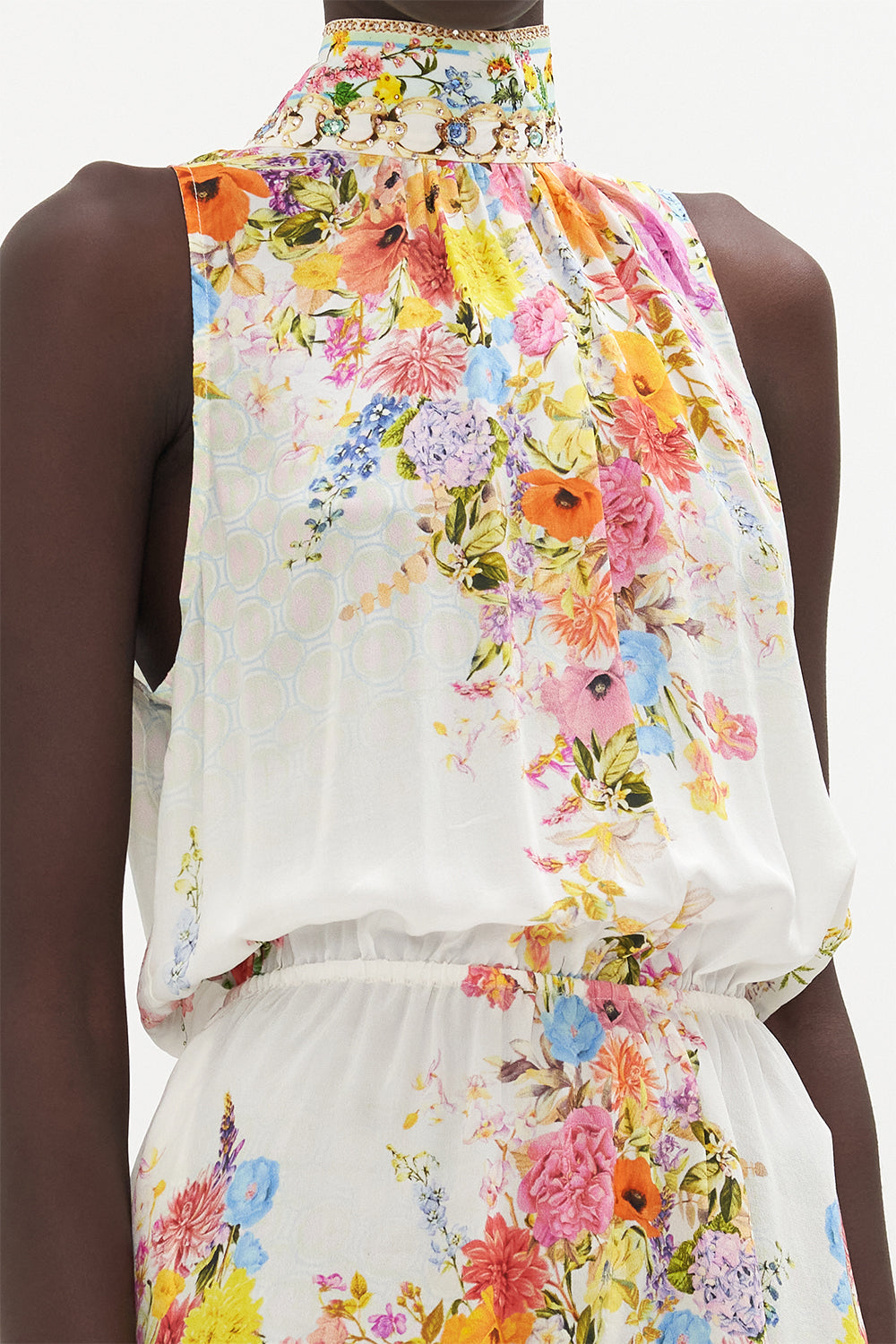 NECK TIE PLAYSUIT WITH ELASTIC WAIST SUNLIGHT SYMPHONY