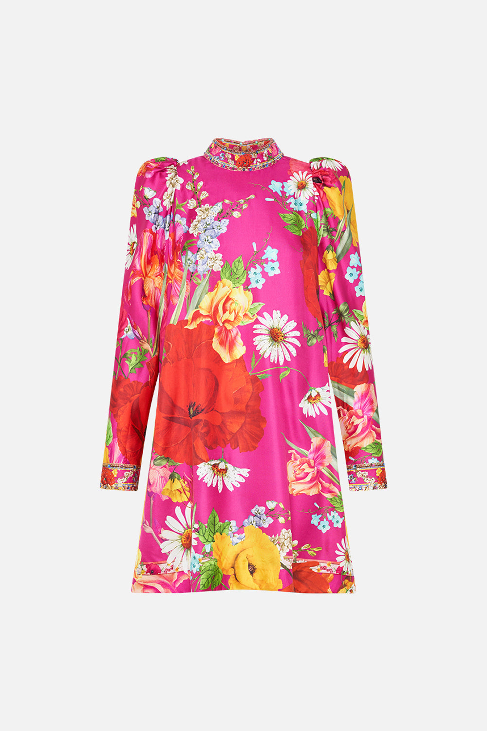 PUFF SLEEVE HIGH NECK MINI DRESS RAINBOW BODY