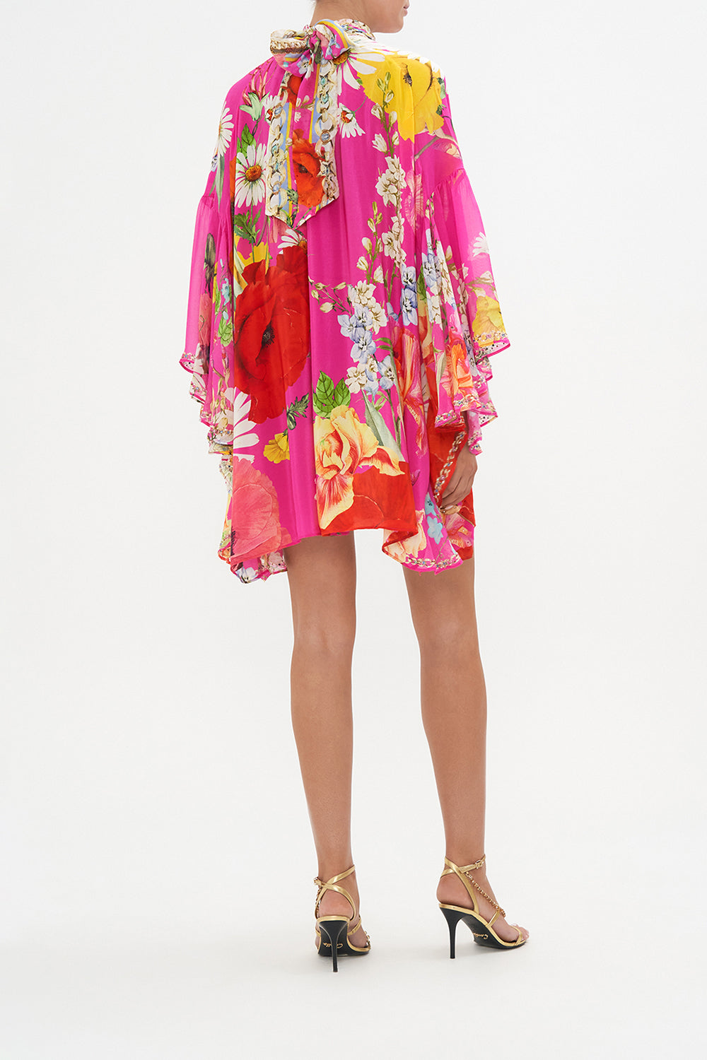 HIGH NECK RUFFLE SWING DRESS RAINBOW BODY