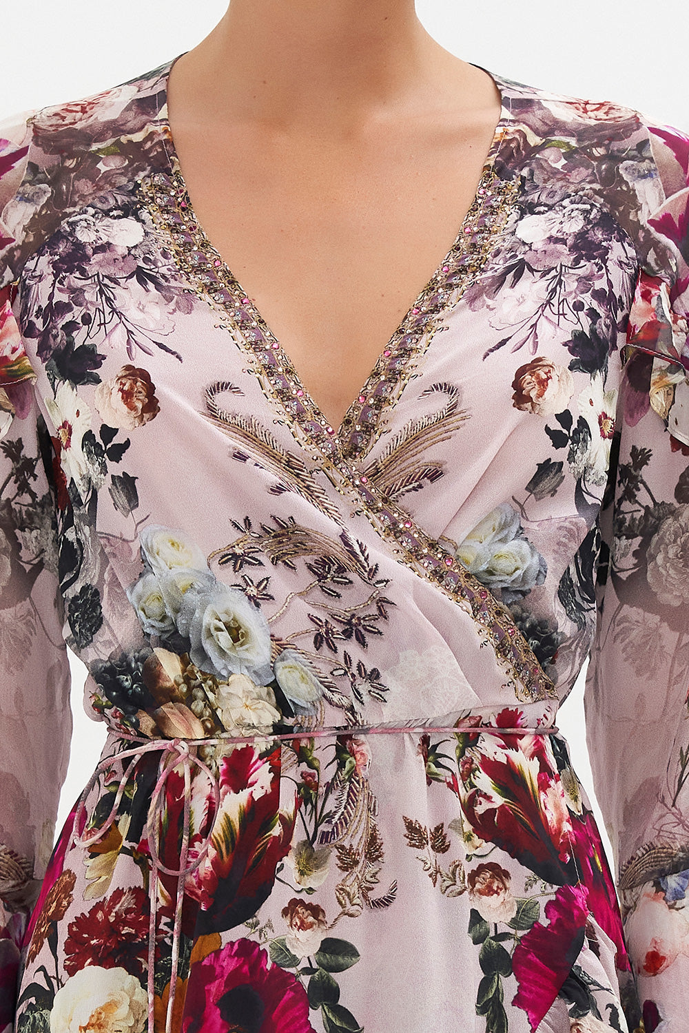 SHORT WRAP DRESS WITH RUFFLES GYPSY ROSE