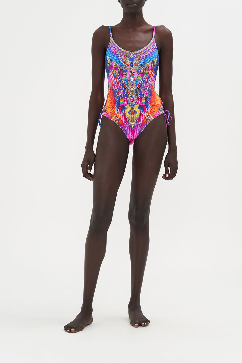 Scoop Neck Lace Up Side One Piece Dancing With Destiny print by CAMILLA