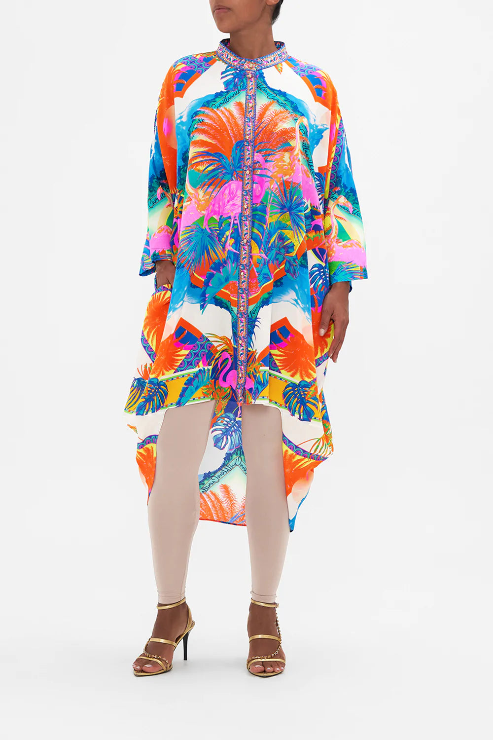 SCOOP BACK SHIRT DRESS FLAMENCO FLAMINGO