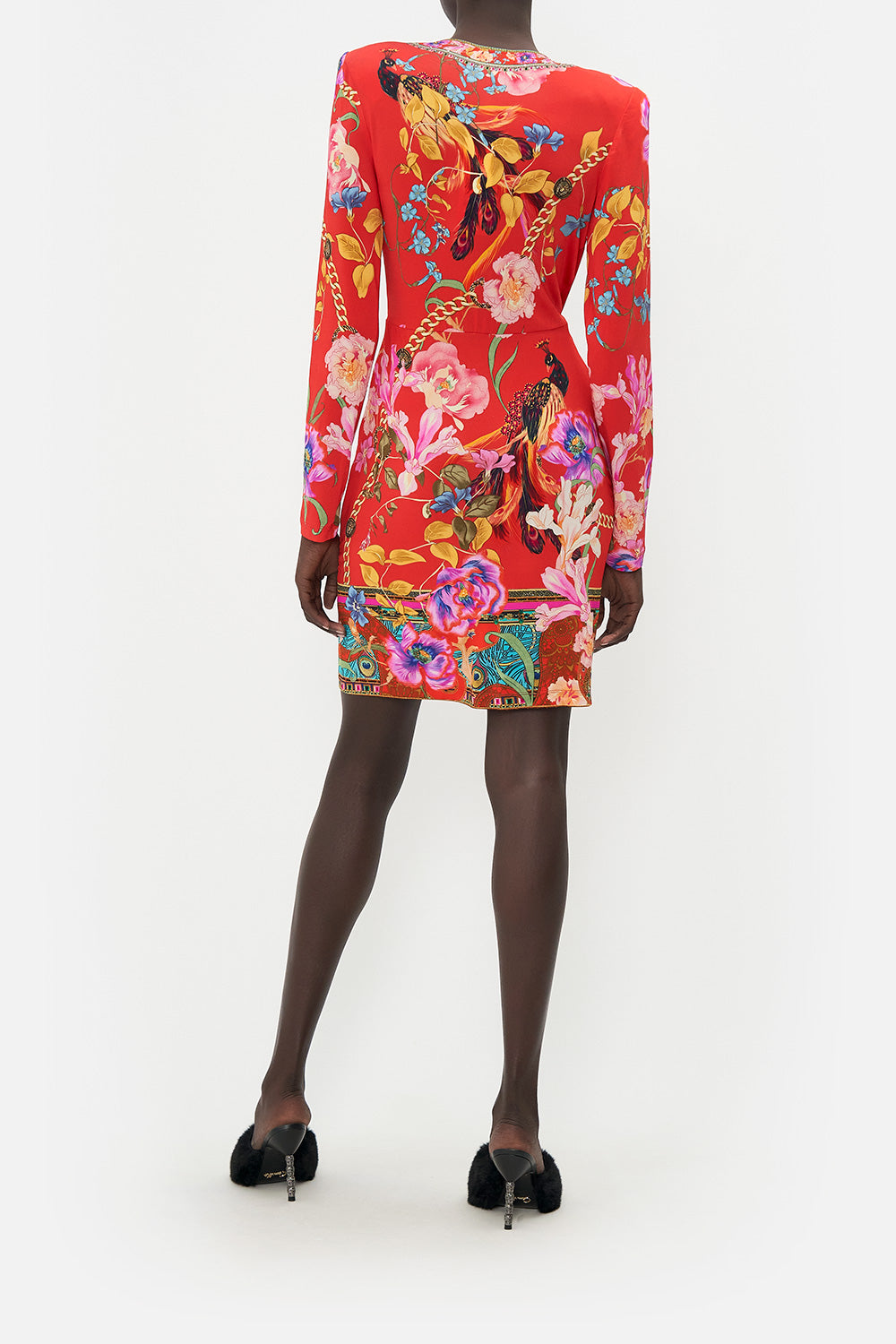 V-NECK CROSS FRONT DRESS RUFFLE SOME FEATHERS