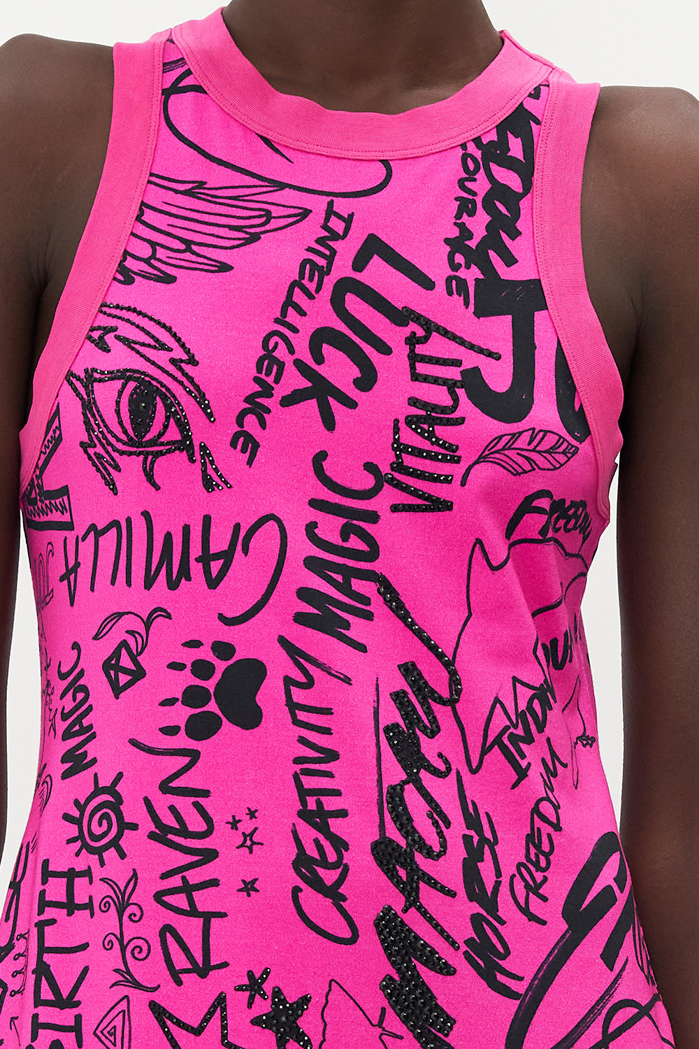 JERSEY TANK DRESS GRAFFITI THE WORLD