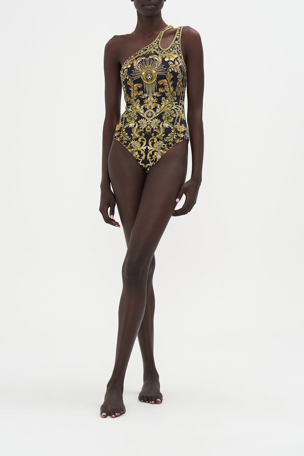 Cut Out One Shoulder One Piece The Night Is Noir print by CAMILLA