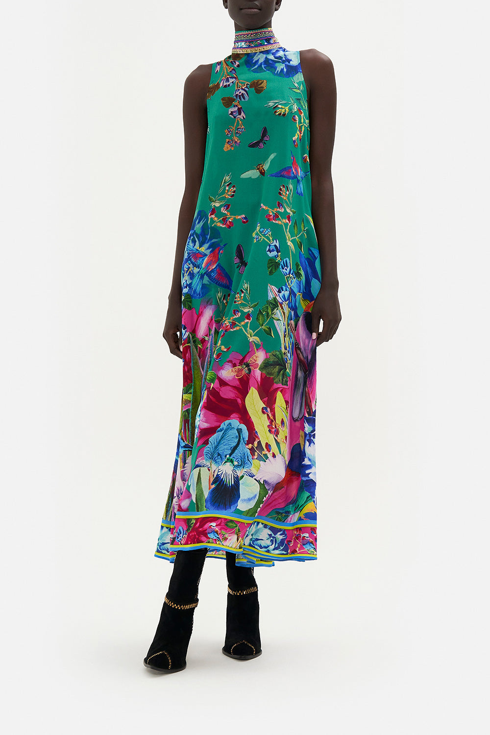 HIGH NECK DRESS WITH BACK NECK TIE RUN FROM PARADISE