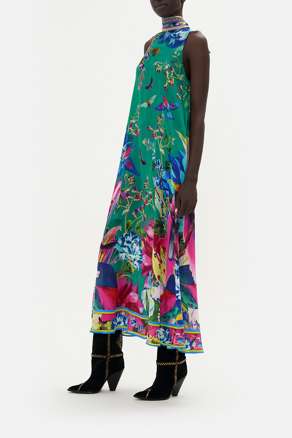 HIGH NECK DRESS WITH BACK NECK TIE RUN FROM PARADISE