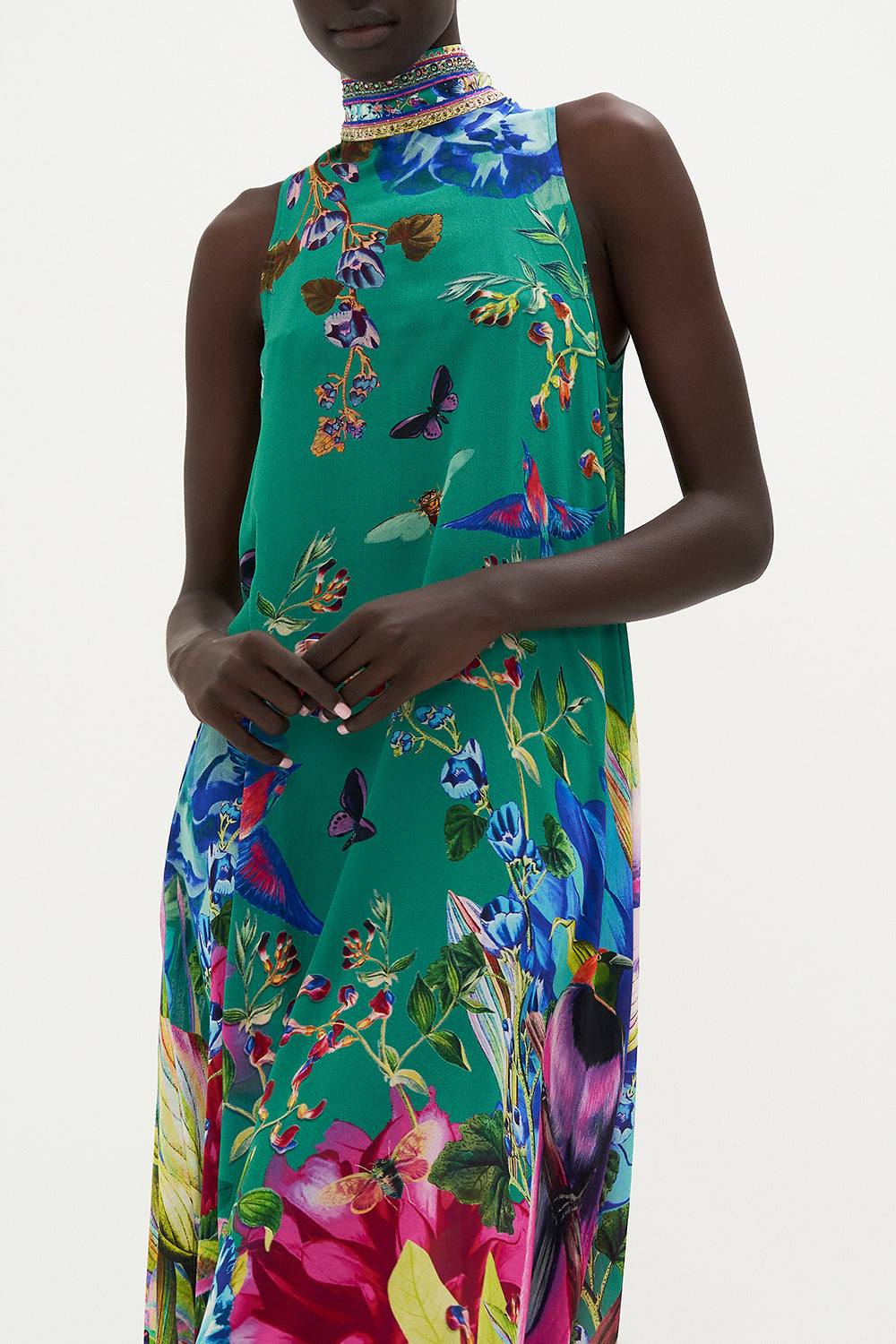 HIGH NECK DRESS WITH BACK NECK TIE RUN FROM PARADISE