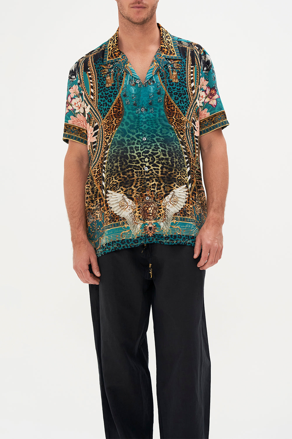 SHORT SLEEVE CAMP COLLARED SHIRT TIGER PANTS