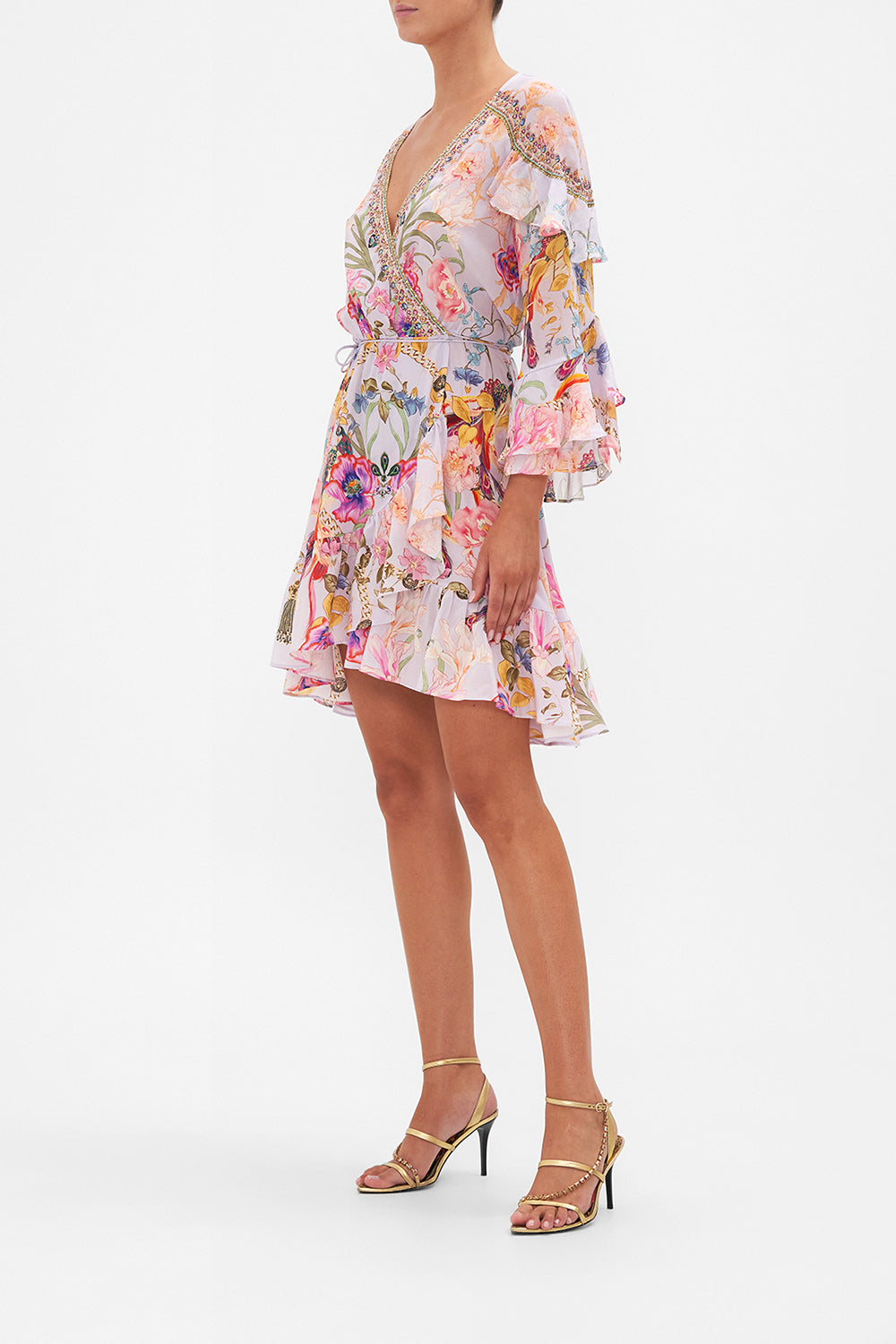 SHORT WRAP DRESS WITH RUFFLES NATURES KALEIDOSCOPE