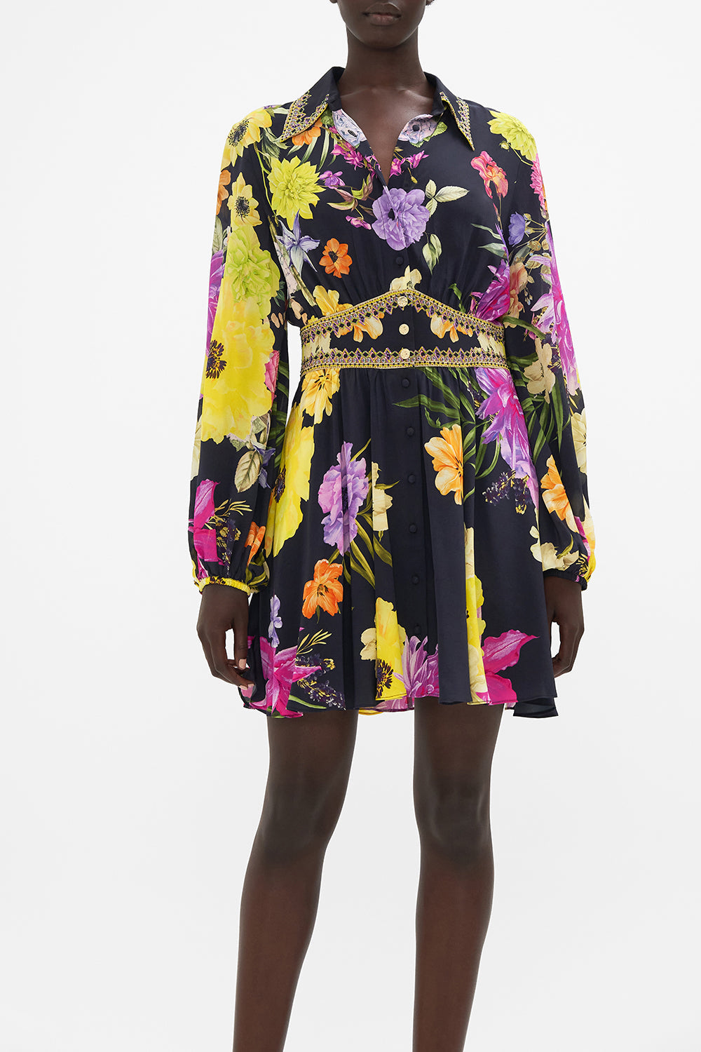 COLLARED SHAPED WAISTBAND DRESS PEACE BE WITH YOU