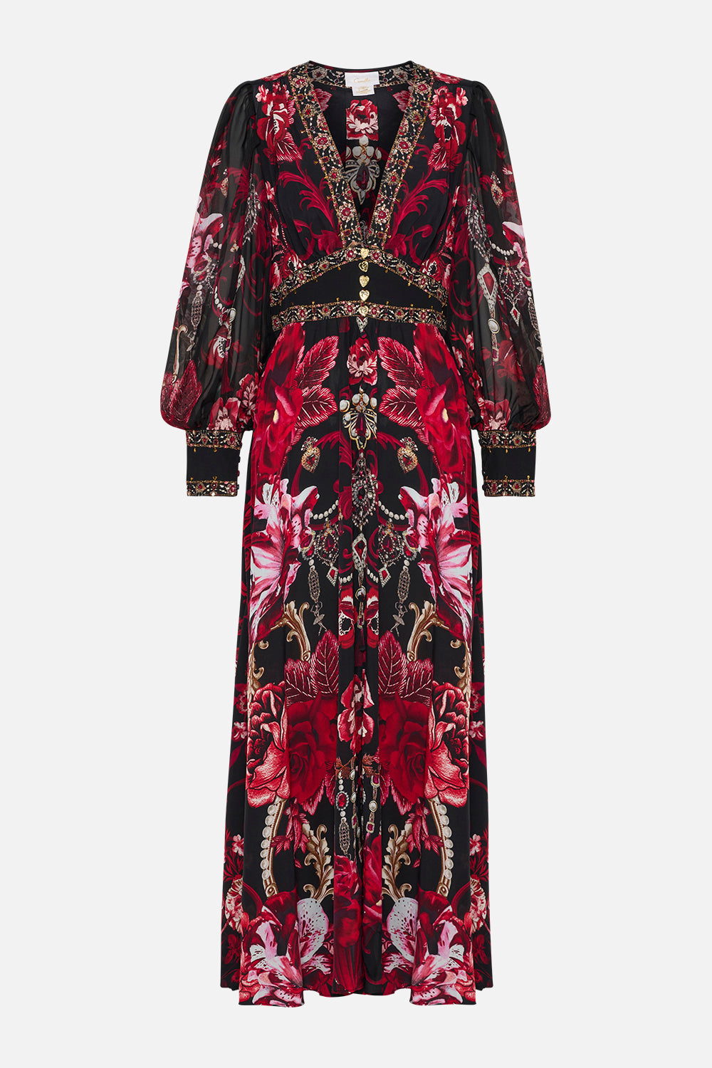 SHAPED WAISTBAND DRESS WITH GATHERED SLEEVES SISTERHOOD OF THE ROSE