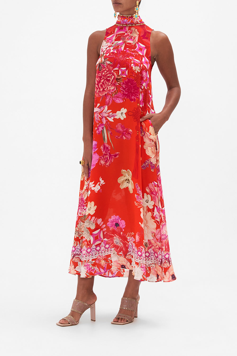 HIGH NECK DRESS WITH BACK NECK TIE SECRET GARDEN