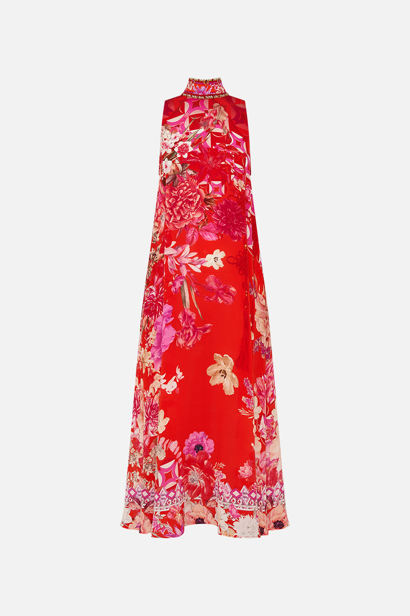 HIGH NECK DRESS WITH BACK NECK TIE JEALOUSY AND JEWELS