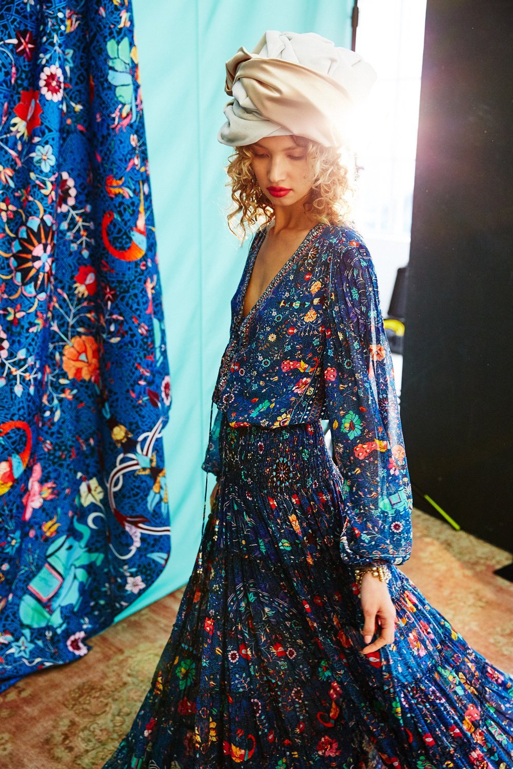 KINDNESS KALEIDOSCOPE PEASANT BLOUSE W FRONT LACING