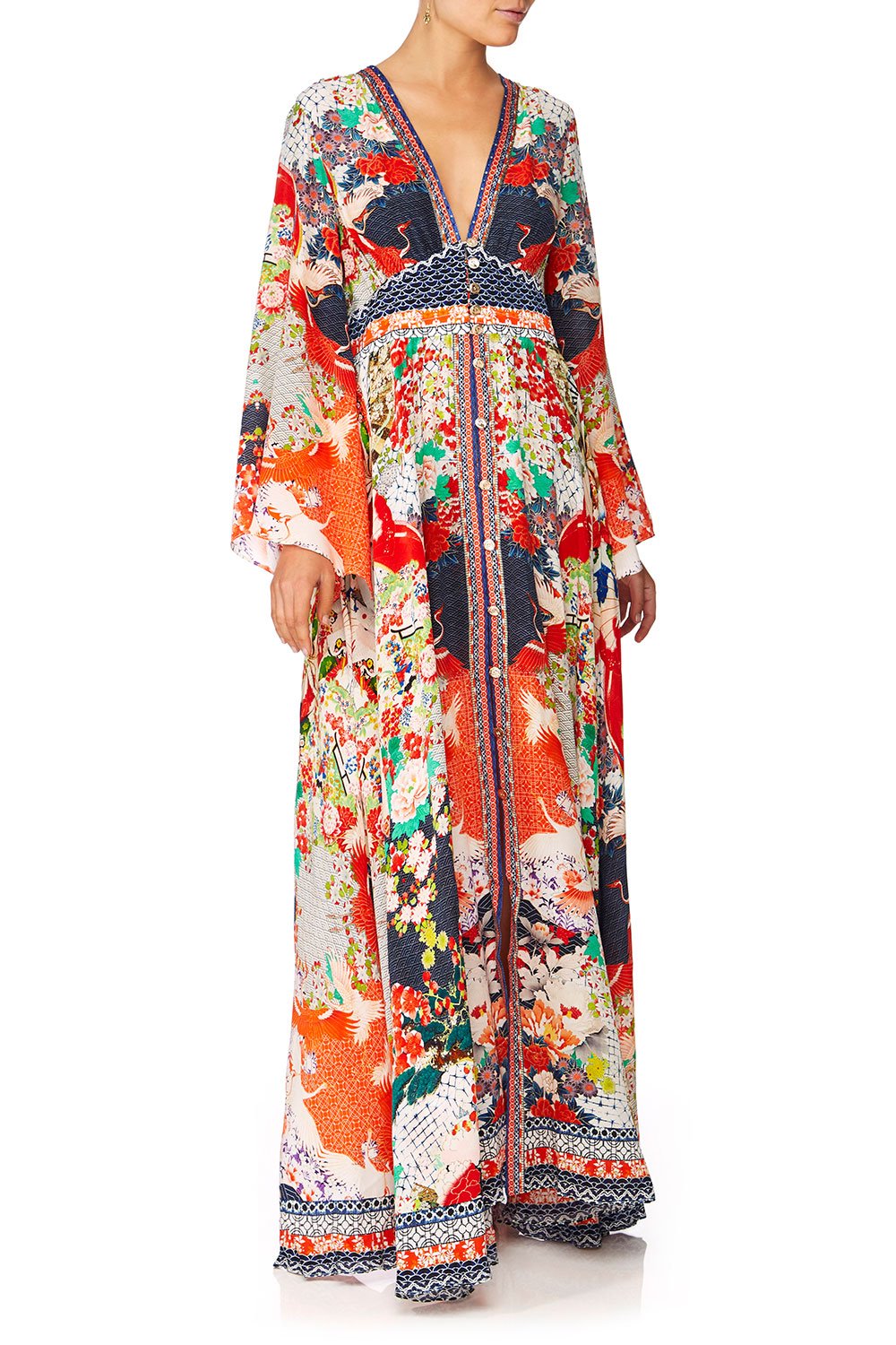 CAMILLA GEISHA GIRL KIMONO SLEEVE DRESS W SHIRRING DETAIL
