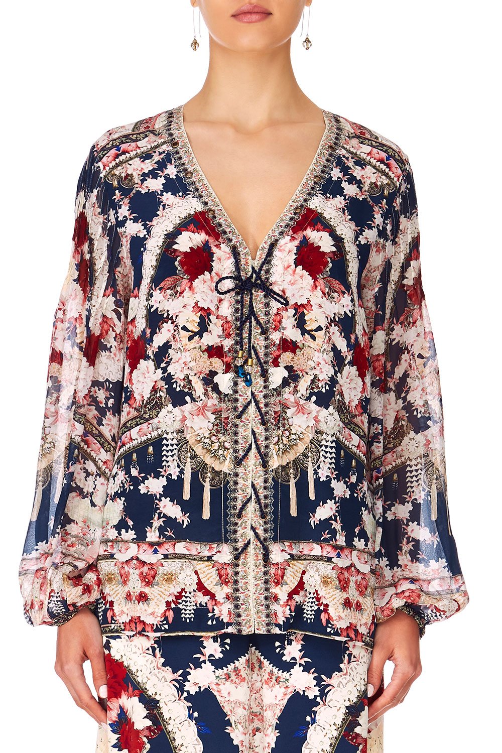 CAMILLA TWIN SHADOW PEASANT BLOUSE WFRONT LACING