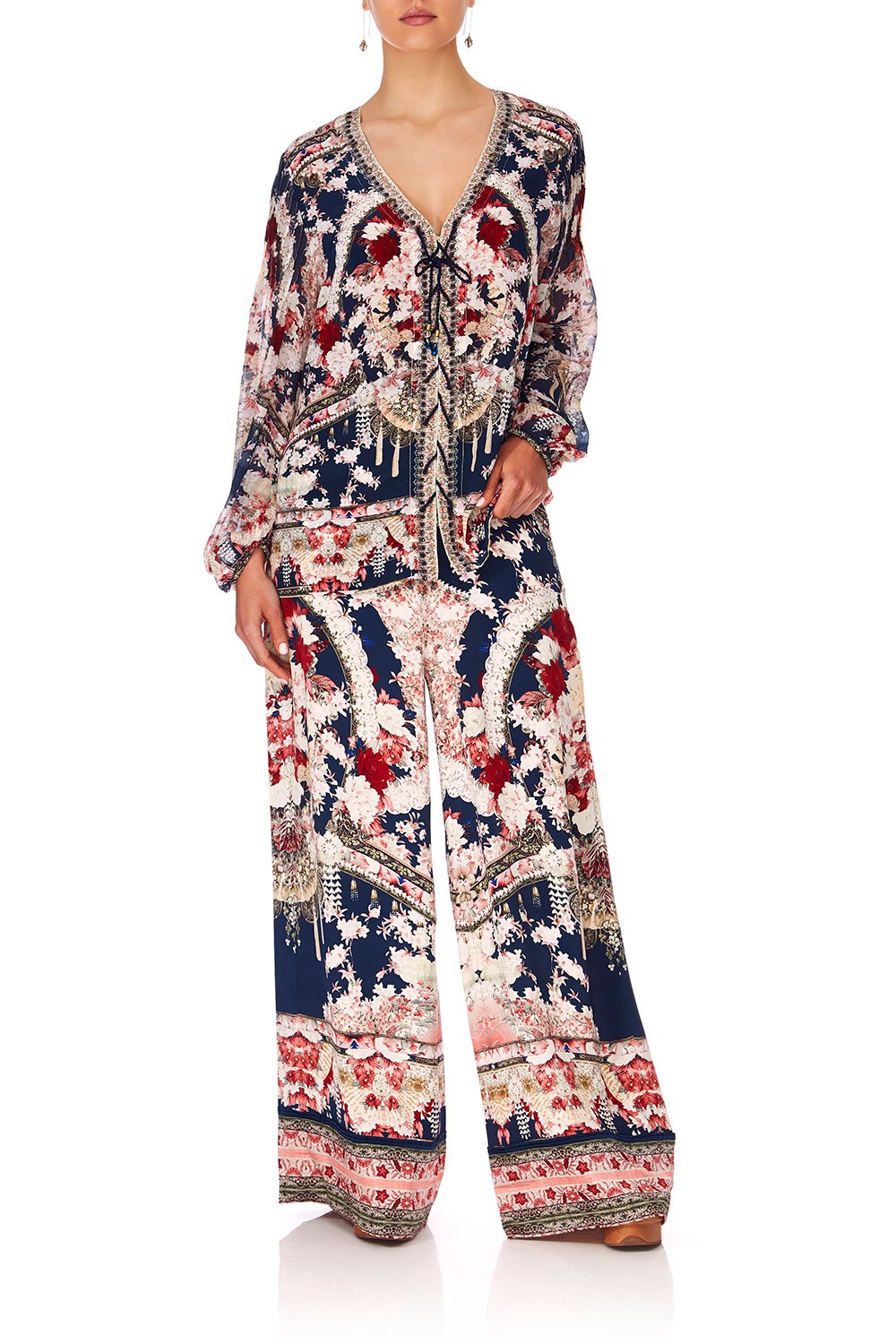 CAMILLA TWIN SHADOW PEASANT BLOUSE WFRONT LACING