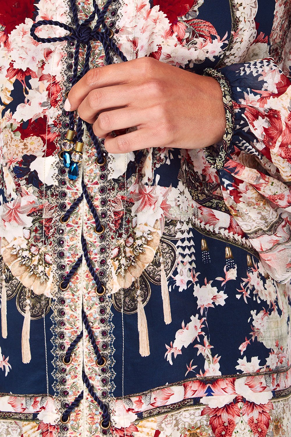 CAMILLA TWIN SHADOW PEASANT BLOUSE WFRONT LACING