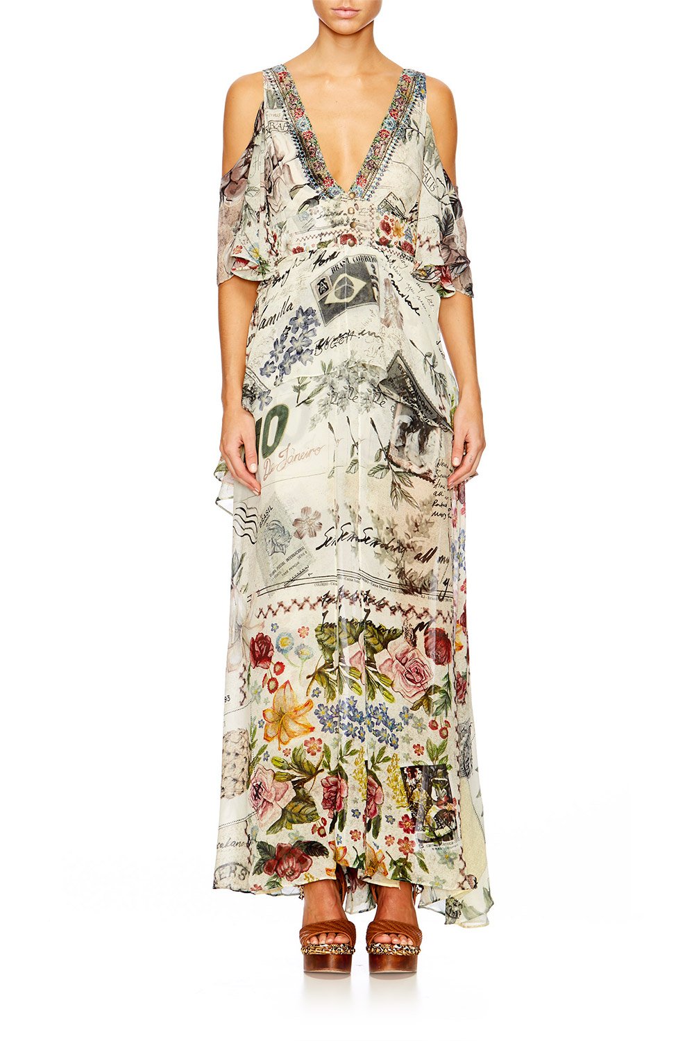 MEMORY LANE LONG DRESS W PEPLUM OVERLAY