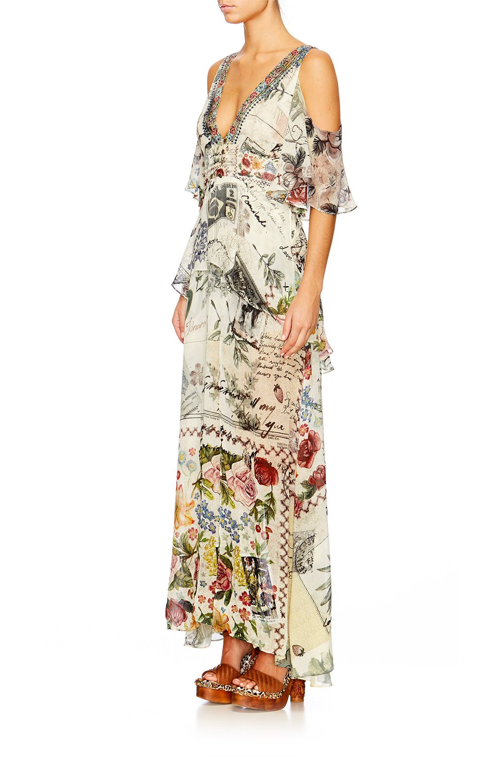 MEMORY LANE LONG DRESS W PEPLUM OVERLAY