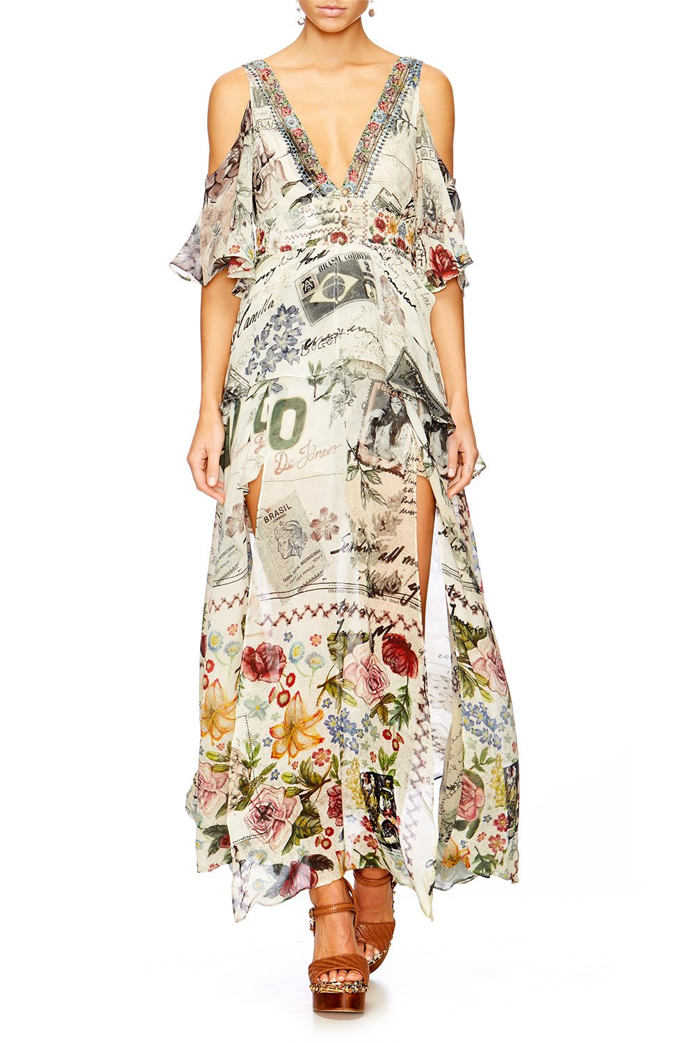 MEMORY LANE LONG DRESS W PEPLUM OVERLAY