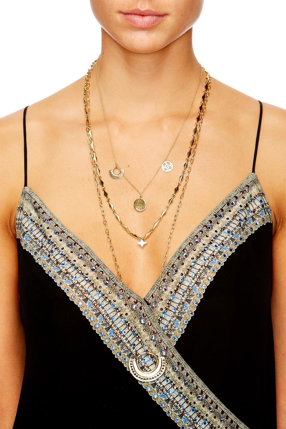 GOLD BRASS LAYERED CHAIN NECKLACE