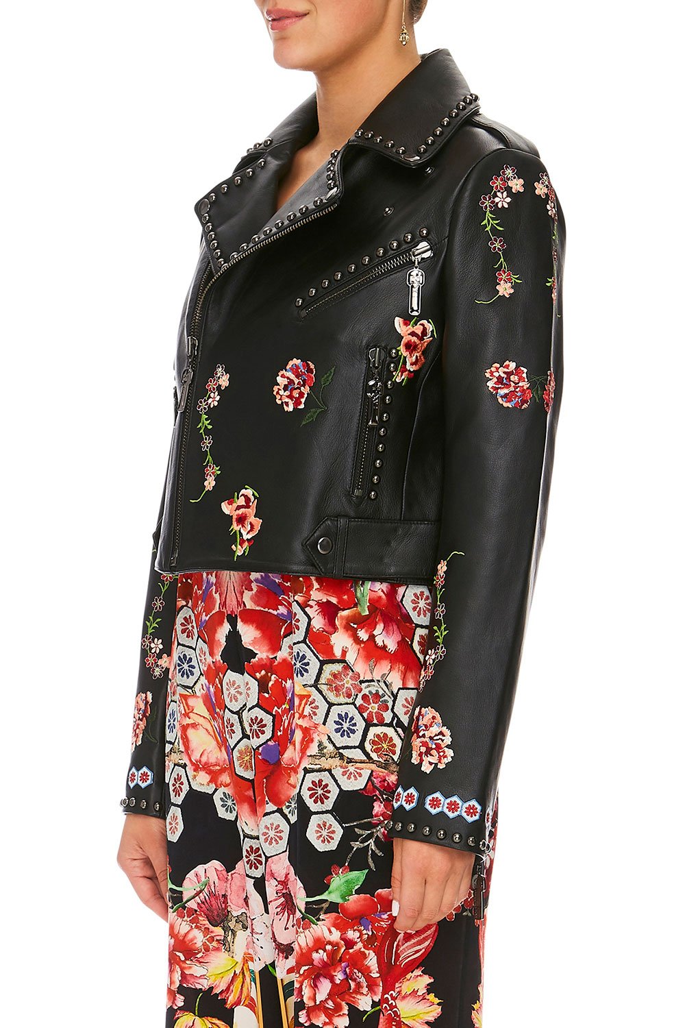 CAMILLA PAINTED LAND BIKER JACKET WITH TABS