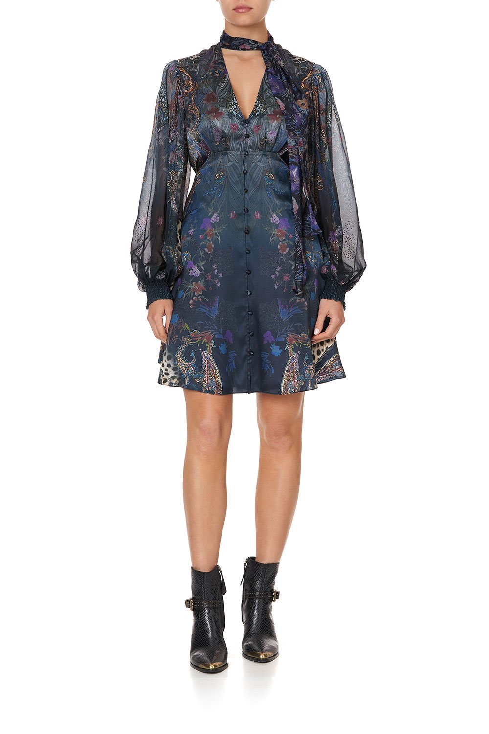 BLOUSON DRESS WITH NECK TIE FESTIVAL EXPRESS