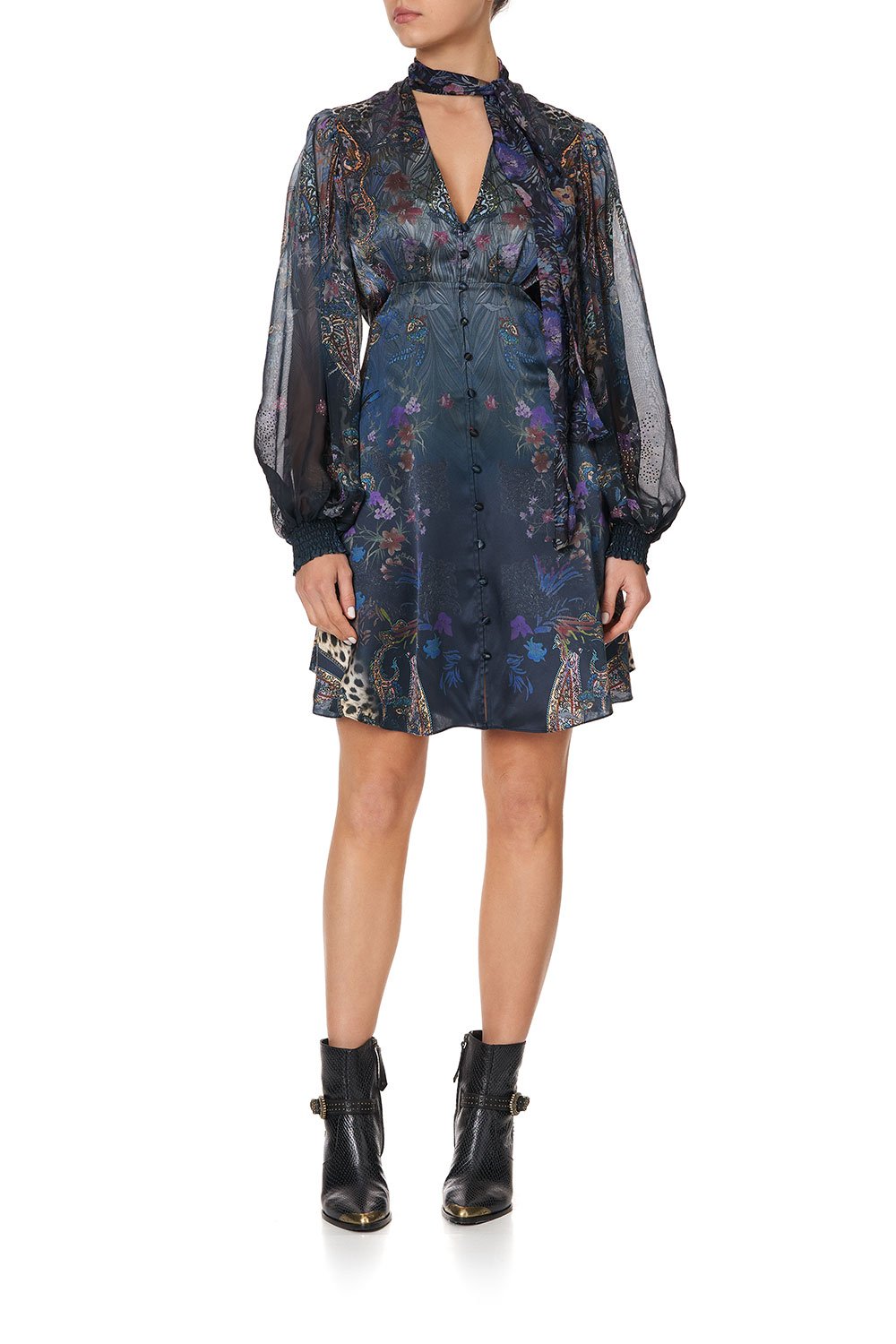 BLOUSON DRESS WITH NECK TIE FESTIVAL EXPRESS