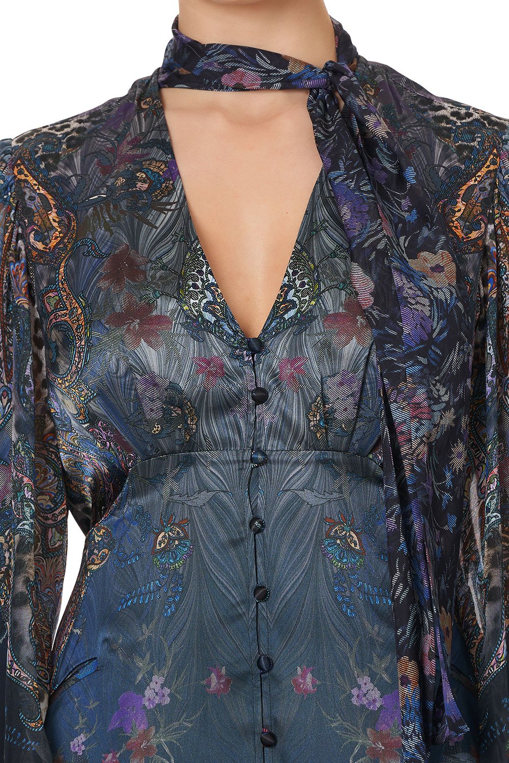 BLOUSON DRESS WITH NECK TIE FESTIVAL EXPRESS