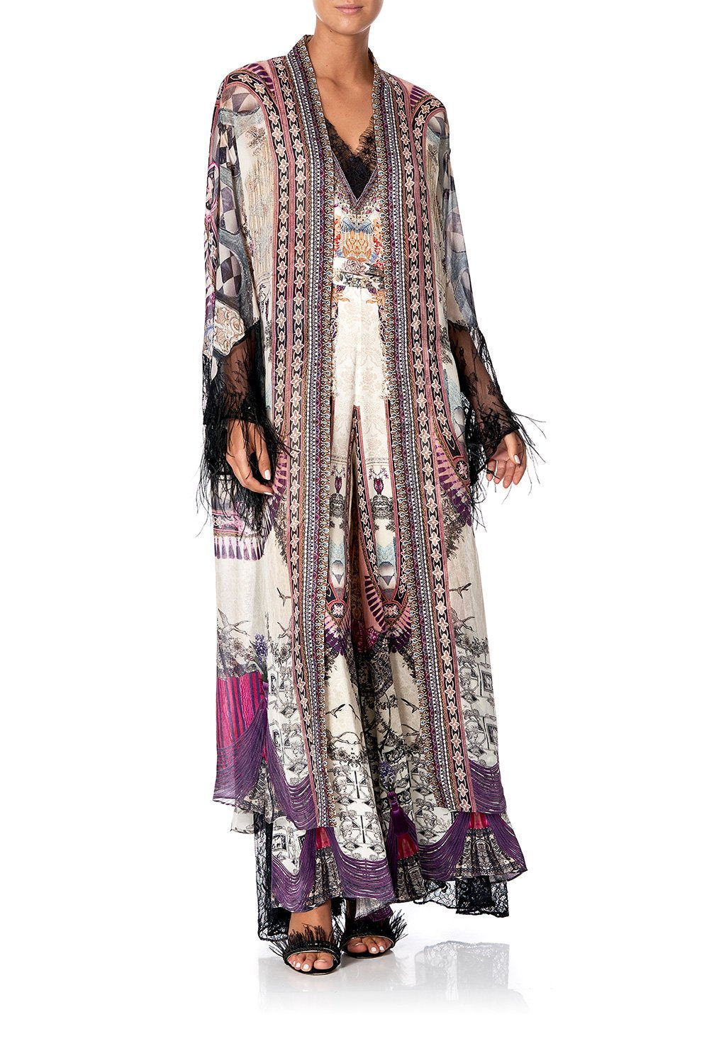 LAYERING ROBE WITH LACE INSERT VIOLET CITY