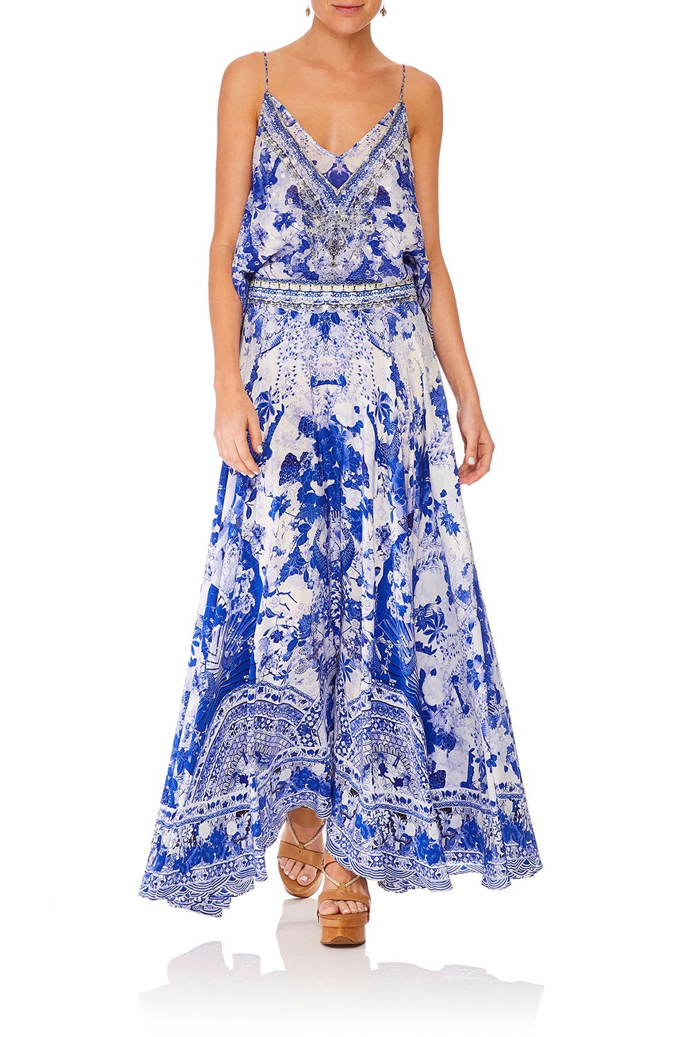 CAMILLA STRAP TOP W/ SHEER UNDERLAY THE FAN SEA