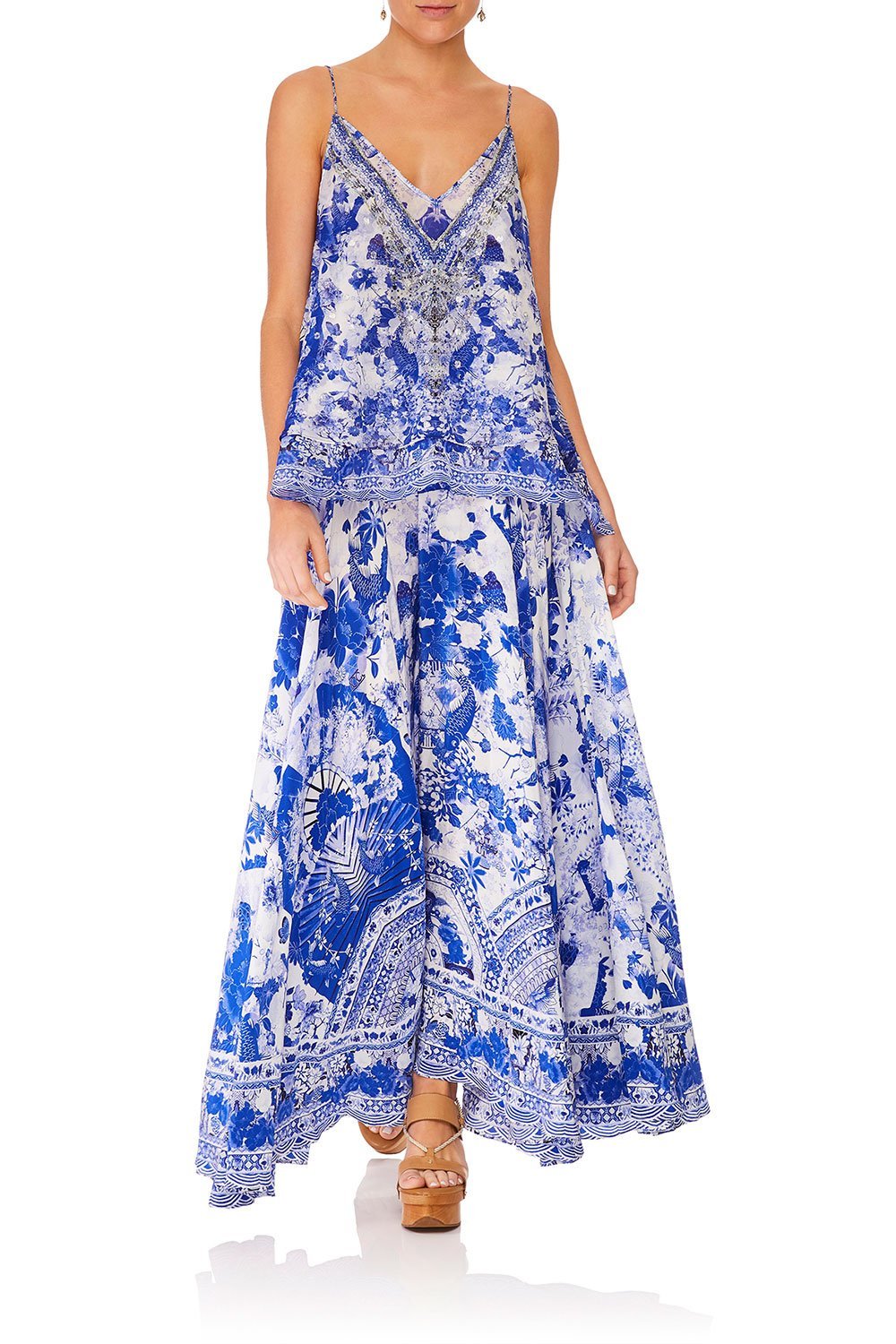 CAMILLA STRAP TOP W/ SHEER UNDERLAY THE FAN SEA