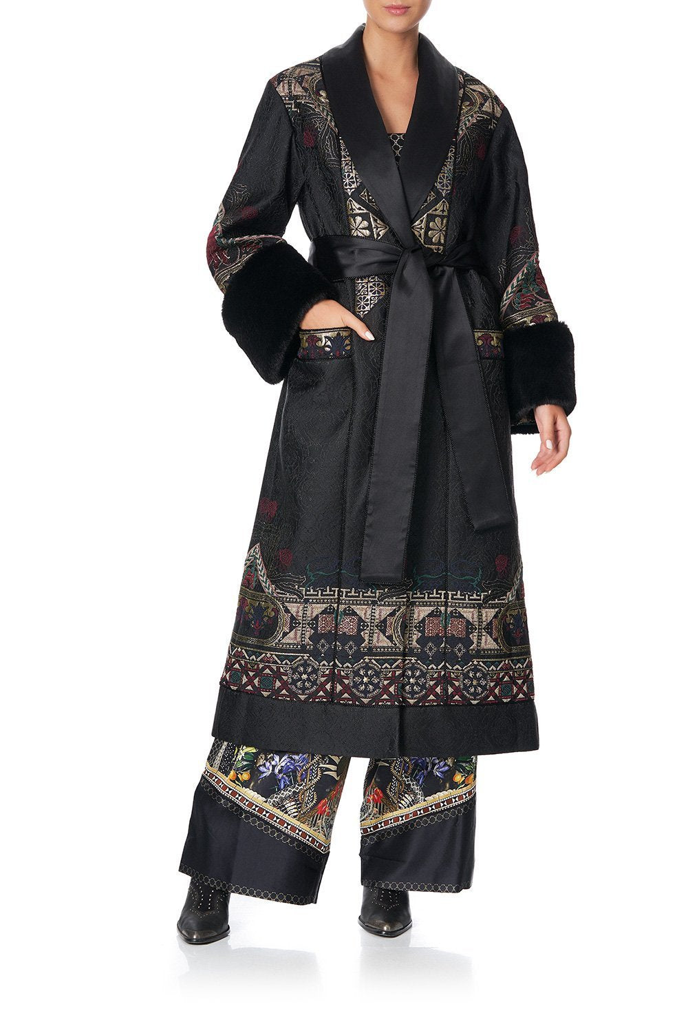 COAT WITH FEUX FUR CUFF AND COLLAR BOTANICAL CHRONICLES