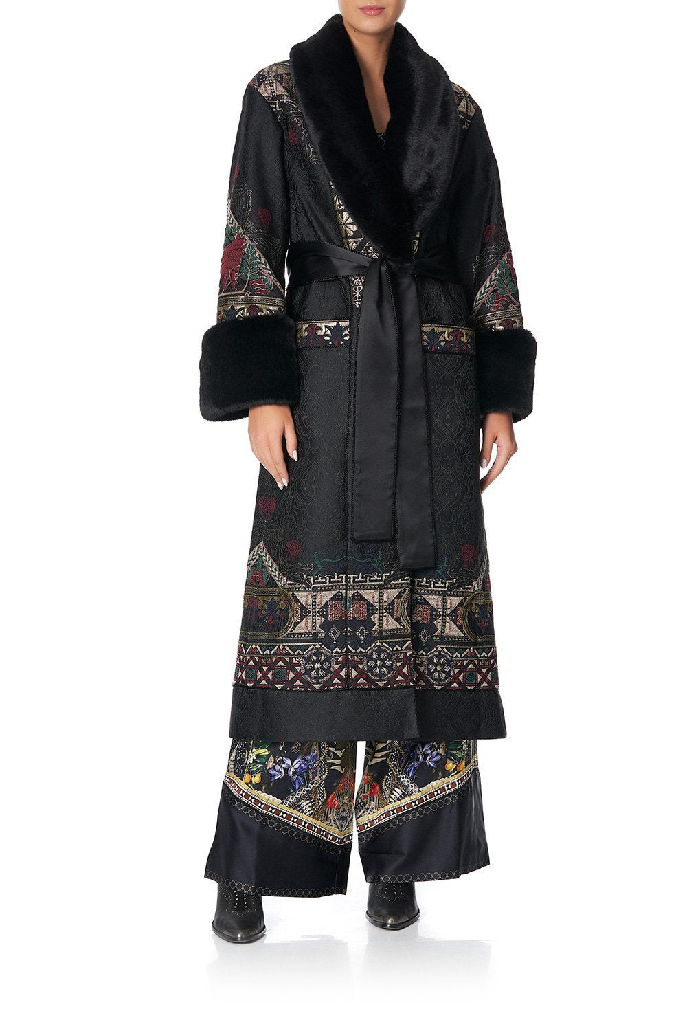 COAT WITH FEUX FUR CUFF AND COLLAR BOTANICAL CHRONICLES