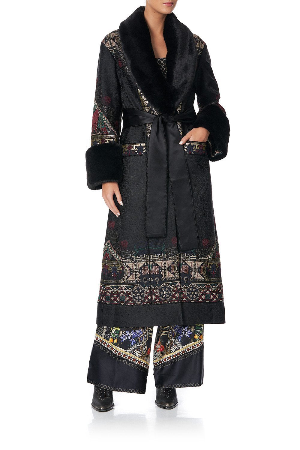 COAT WITH FEUX FUR CUFF AND COLLAR BOTANICAL CHRONICLES